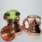 کتری و قوری مسی دسته چوبی وارمردار ۴ نفره